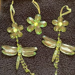 3 pc Green Flower and Dragonfly Decor